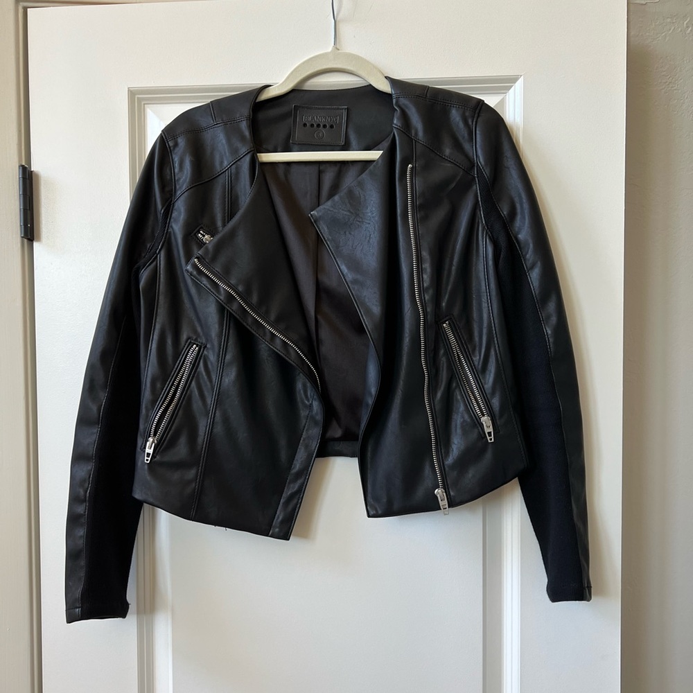Blank NYC faux leather black moto jacket in size S
